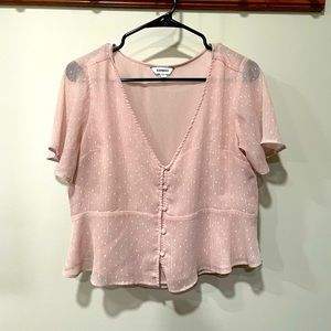 Express light pink and sparkly shirt sleeve button up.